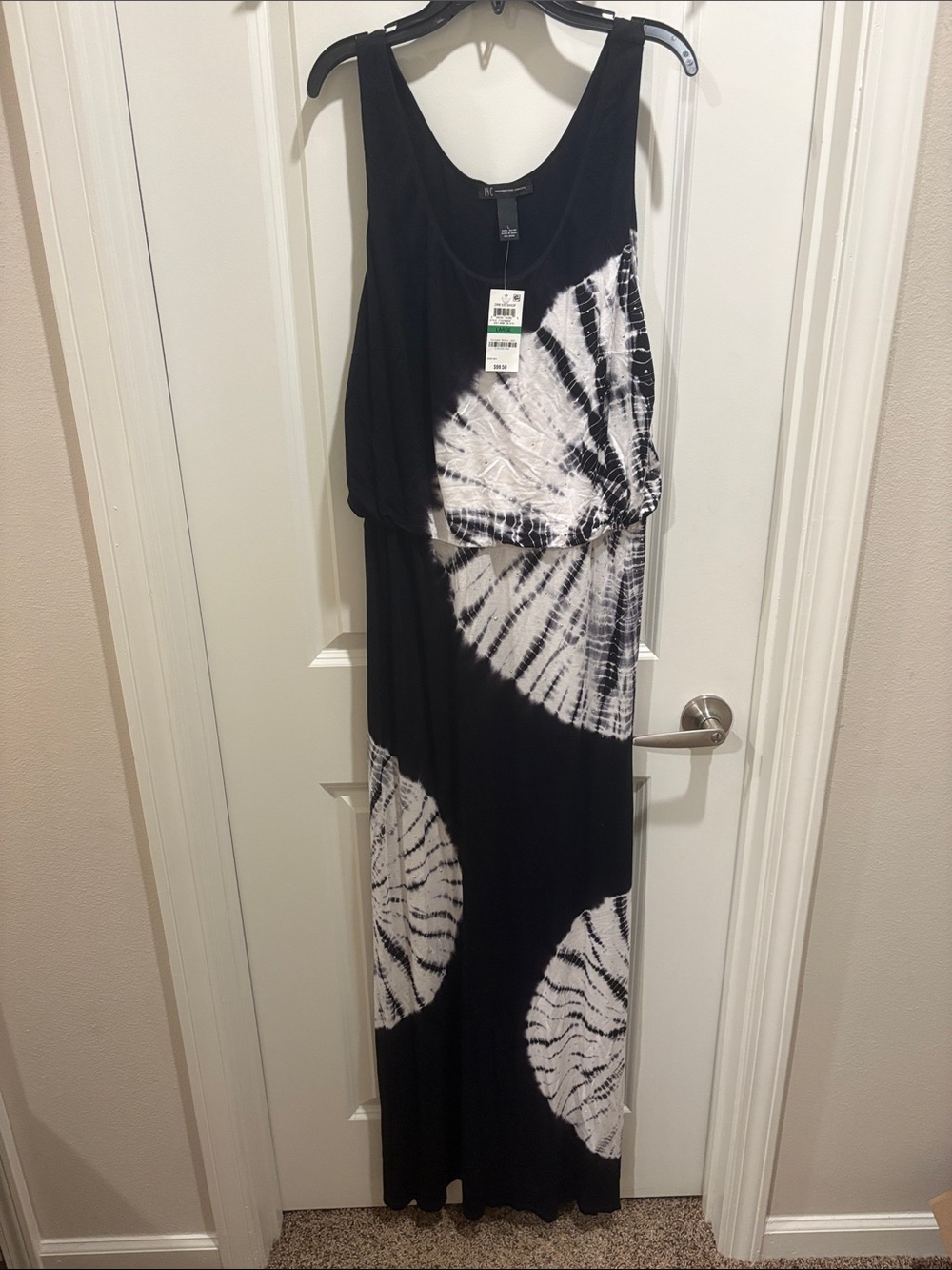 INC International Concepts Black and White Tie-Dye Maxi Dress - size Large - NWT